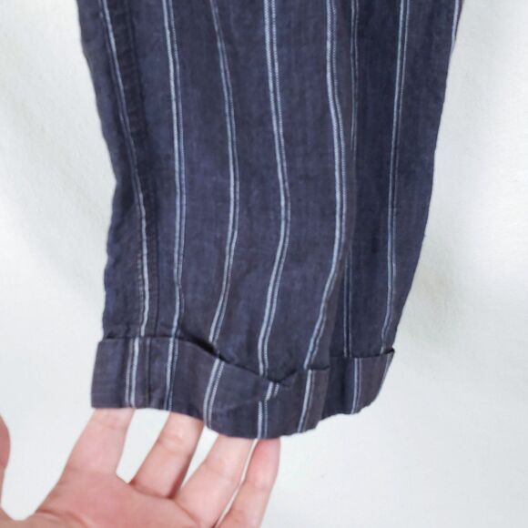 Allen Allen Striped Ankle Linen Pants Womens L Gray Coastal Scandi Minimalist - Picture 4 of 9